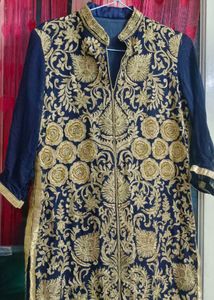 Royal Midnight Blue Embroidered Long Kurta