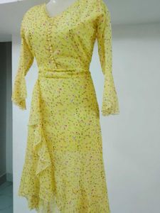 Yellow Floral Ruffle Dress
