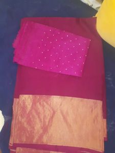 Elegant wine like magenta colour Saree with Blous