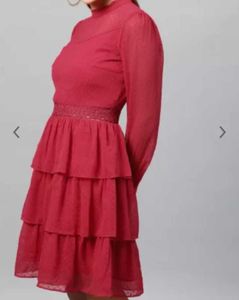 Women Red Self Design Fit and Flare Dress