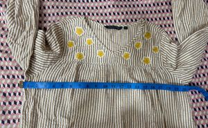Striped Cotton Top with Embroidered Daisies