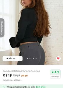 Newme BlackLace Plunge V Neck Top