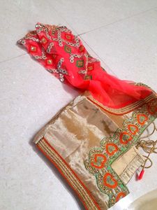 Designerhalf And Half Net Saree.with Blouse