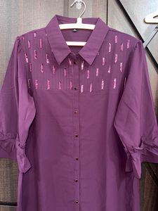 Purple Embellished Co-ord Set With Belt.