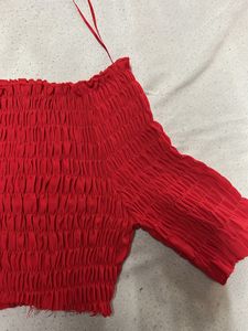 Bright Red Strechable Top With Good Fabirc
