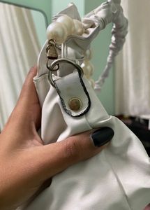 White Ruched Baguette Bag