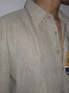 Vintage Olive Green Linen Button-Up Shirt