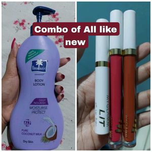 MyGlamm 3 Lipstick And Parachute Lotion All