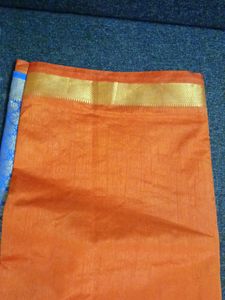 Orange Silk Saree with Blue Border