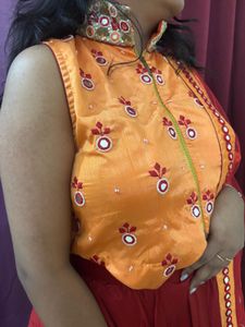Mirror Work  Embroidered Choli  &amp; Red Skirt