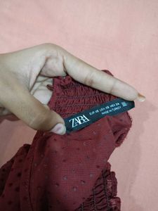 ZARA Stylish Maroon Sheer Top