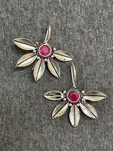 Oxidised Half Petals Hook Earring