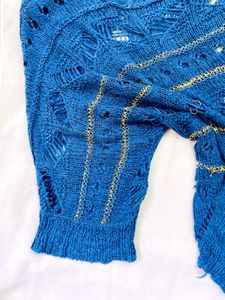 Pinterest Oversized Crochet Knit Blue Top A