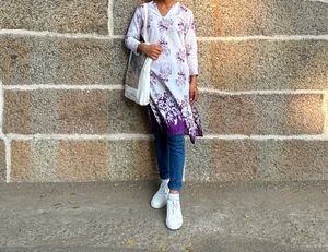 White And Lavender Kurta