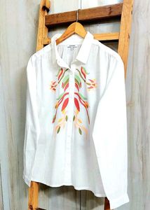 White Embroidered Fine Cotton Shirt Size-48