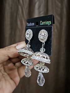 Silver Jhumka Style Drop Earrings