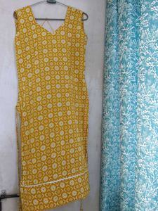 Yellow Printed Kurta pure cotton fabric