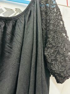 Black Lace Sleeve Tiered Top