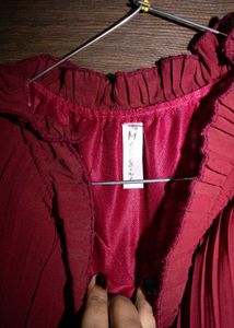 Wine Red Sleeveless Maxi Dress with Ruffled