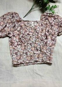 Floral Puff Sleeve Crop Top