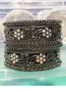 Dark Metal & Rhinestone Bangles