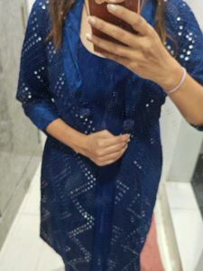 Blue Kurta Set with Long shrug Embellishment