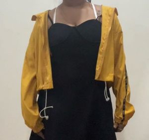 Strap Mini Black Dress Yellow Windbreaker Jacket
