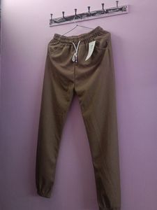 Khaki Textured Joggers with Drawstring Waist