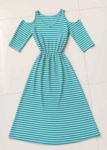 Striped Cold Shoulder Midi Dress