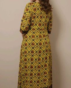 Vibrant Yellow Ethnic Print Maxi Dress/Kurti
