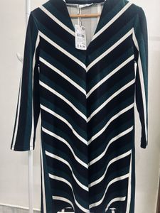 Formal Green Striped Well Fitted Dress