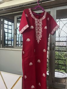 Red Embroidered Kurta