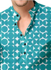 Printed Men&#39;s Cyan Kurta Shirt