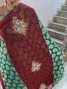 Elegant Green &amp; Maroon Saree