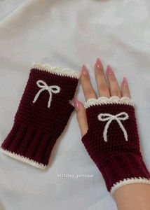 Crochet Fingerless Gloves with Bow