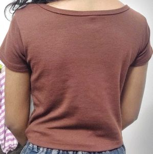 Brown Square Neck T-Shirt