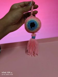 Crochet Pink Evil Eye Keychain