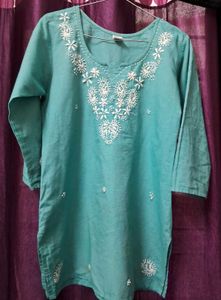 Teal Embroidered Kurti Top