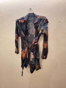 Patterned Casual Dress With Lace On Borders
