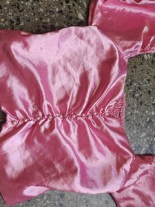 Pink Satin Puff Sleeve Top