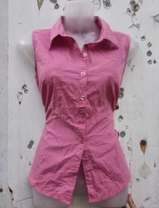 Pink Sleeveless Button-Down
