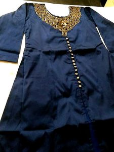 Royal Blue Beaded Gown with Lahanga Net Chunni