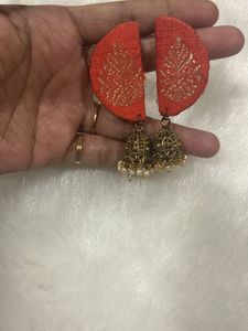 Orange Jhumka Earrings