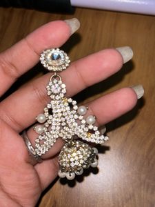 White Stone And Pearl Earrings