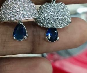 Blue &amp; Silver Jhumka Earrings