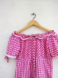 Pink Gingham Off-Shoulder Top