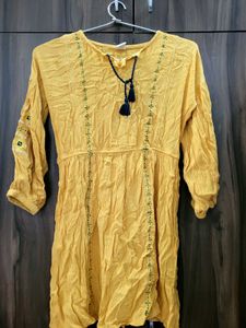 Yellow Embroidered Tunic Dress