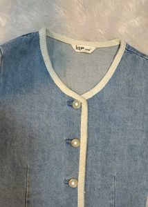 Denim Pearl Button Crop Top