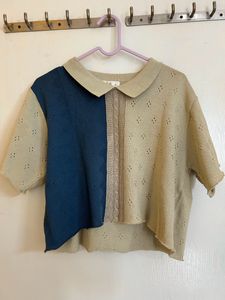 Collared Short Sleeve Crop Top