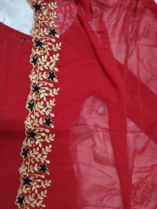Elegant Red Anarkali suit and dupatta